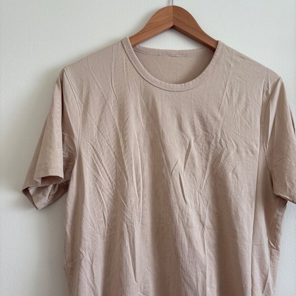 Lululemon Athletic Scoop Neck Short Sleeve Classic Fit Shirt Pink Tan Men’s Sz M - Picture 3 of 6